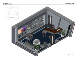 Commodore Logan's office is located within Station Operations and has a literally commanding view of the entire operations floor.