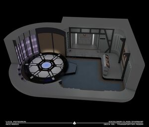 The four transporter rooms aboard the Bly are the primary method to bring passengers aboard the ship, and its shuttles are mainly used in inclement situations.